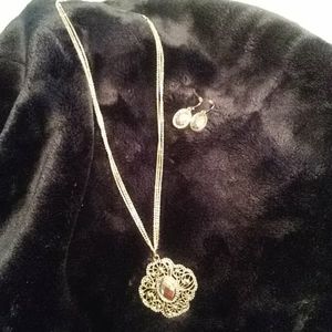 Silver Pendant and Droplet Earrings